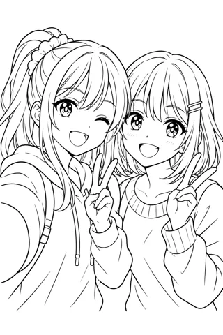 親友と自撮り — アニメ塗り絵
