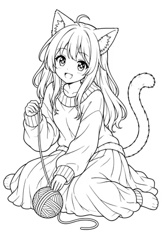 猫耳の女の子 — アニメ塗り絵