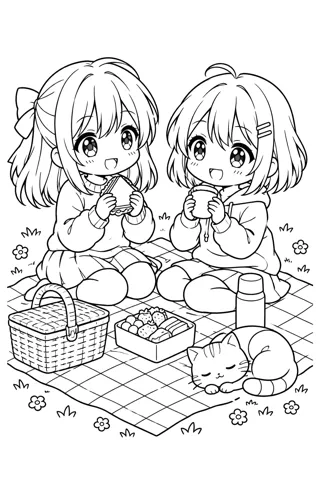 ちびキャラのピクニック — アニメ塗り絵