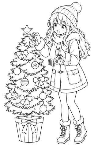 クリスマスの女の子 — アニメ塗り絵