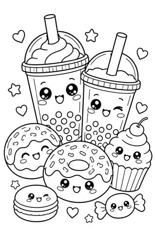 かわいいタピオカ — アニメ塗り絵