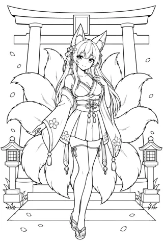 九尾の狐娘 — アニメ塗り絵