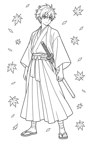 侍の少年 — アニメ塗り絵