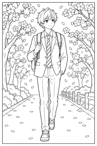 学ランの男の子 — アニメ塗り絵