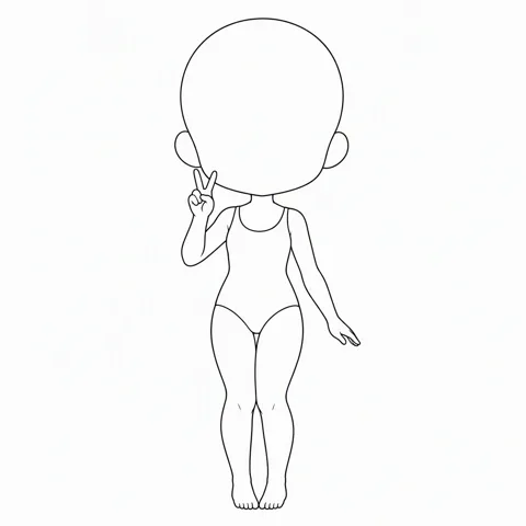 Chibi, peace sign — drawing base