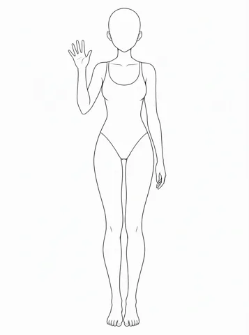 Female, waving — drawing base