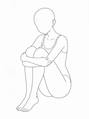 Sitting, hugging knees — drawing base